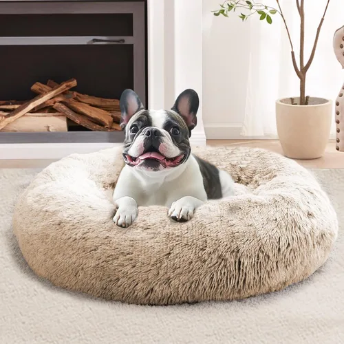 Vista 59 de JOLLYVOGUE - Cama calmante para perros y gatos pequeños y medianos, antiansiedad, redonda, suave, acogedora con parte inferior antideslizante