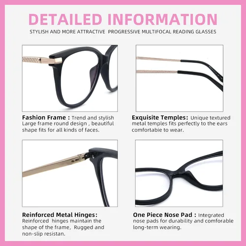 Vista 5 de Paquete de 3 lentes de lectura progresivos multienfoque para mujer, luz azul, multifocal, transición, con bisagra de resorte