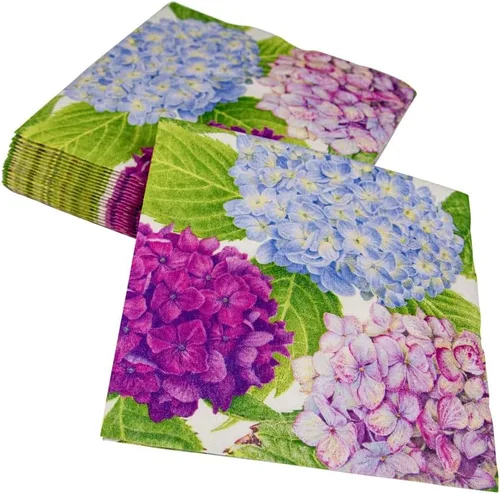 Vista 5 de Caspari Servilletas de cóctel de papel Hydrangea Garden en color azul - 2 paquetes de 20
