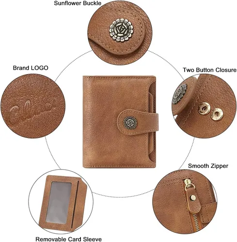Vista 5 de CLUCI Billeteras pequeñas para mujer, con bloqueo RFID, de cuero, triple, compactas, con ventana de identificación, monedero con cremallera