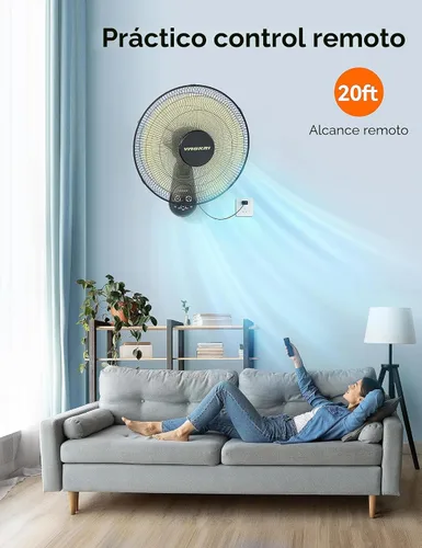 Vista 6 de VAGKRI Ventilador de montaje en pared, ventiladores de pared de 16 pulgadas con 5 cuchillas, 5 velocidades, temporizador de 8 horas, ventilador Negro