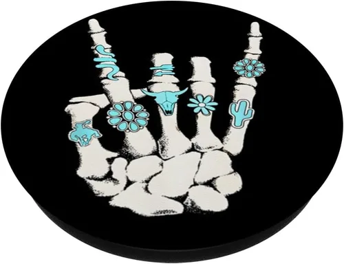 Vista 2 de Western Rock On Skeleton American Rodeo Cowboy Regalos divertidos PopSockets Estándar PopGrip