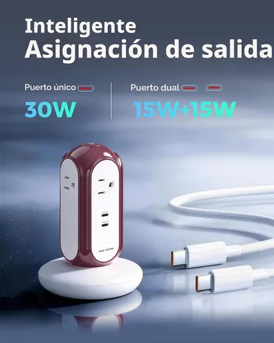 Vista 3 de Torre de regleta de alimentación de carga rápida USB-C 6 en 1 de 30 W, 4 Manzana roja