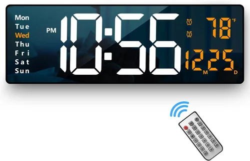 Vista 9 de Reloj digital, reloj de pared digital para decoración de sala de estar, reloj de mesa con alarma para dormitorio, reloj de pared grande con control