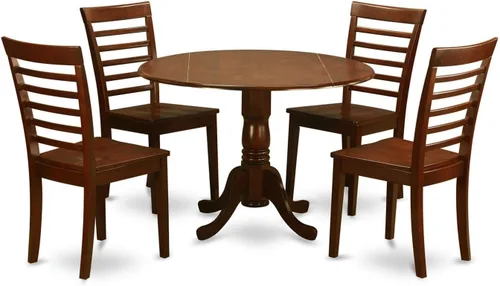 Vista 8 de East West Furniture DLML3-MAH-C - Juego de comedor de 3 piezas que contiene una mesa de comedor redonda con gotas y 2 sillas tapizadas de tela