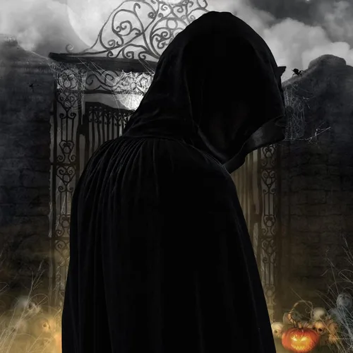 Vista 7 de MiiDD Hooded Cloak Unisex Full Long Velvet Cape Witch Cloak with Hood Raven Cosplay Men Women for Halloween Costumes