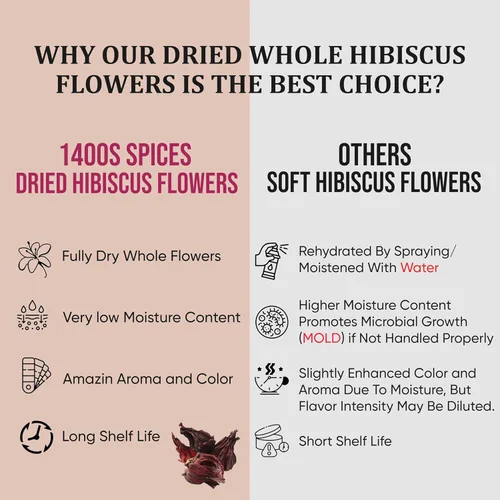 Vista 2 de 4 onzas de flores secas de hibisco perfectas para té y agua fresca mexicana, Flor de Jamaica, Sorrel Zobo flores enteras y pétalos de 1400S Spices