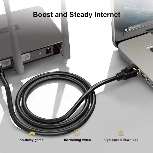 Vista 3 de Yauhody Cable Ethernet CAT 8 de 1.5 pies, alta velocidad, 40 Gbps, 2000 MHz, 26 AWG, cable LAN de red de Internet con conector RJ45 chapado en oro