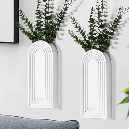 Vista 15 de Dnnnii Juego de 2 jarrones de pared de madera, acabado negro, decoración de pared moderna de granja y bohemio para entrada, pasillo, baño, sala