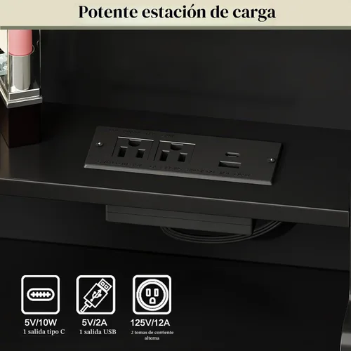 Vista 6 de Ieejdn Escritorio de tocador de maquillaje con espejo y luces, escritorio de tocador con 8 cajones y estantes de almacenamiento, mesa de tocador