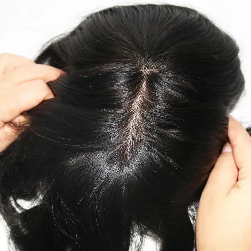 Vista 7 de Toupee - Pelucas de cabello humano para hombre, tupé europeo virgen, unidades de cabello humano ondulado, peluca para hombre, sistema de reemplazo