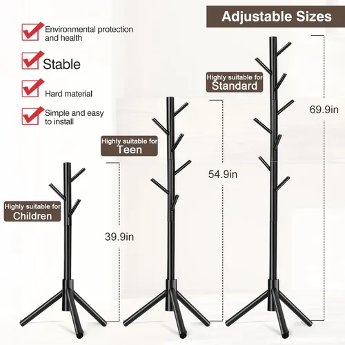 Vista 6 de WANGMUXIA Perchero, Perchero Independiente con 8 Ganchos y 3 Percheros de Árbol de Tamaño Ajustable para Dormitorio, Pasillo, Entrada, Oficina