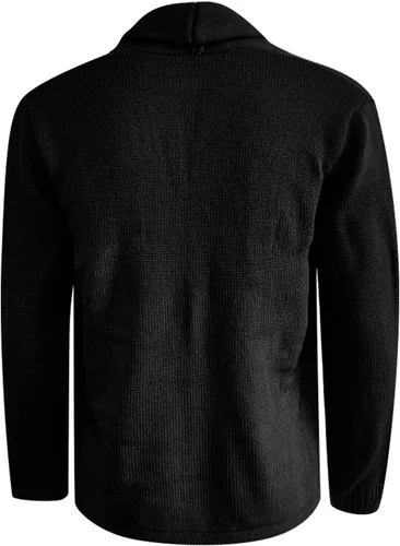 Vista 3 de Suéter de invierno para hombre, a la moda, cuello de chal, botón, suéter casual, manga larga, color sólido, abrigo de punto