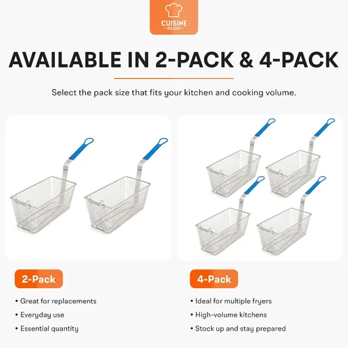 Vista 7 de Cesta para freidora, paquete de 2 cestas comerciales con asa lista para cocina Dos cestas de hierro niquelado de 13.25 x 6.5 x 5.9 pulgadas