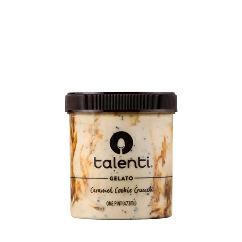 Vista 3 de Talenti Gelato para un delicioso postre congelado Caramelo Cookie Crunch hecho con ingredientes 1 pinta