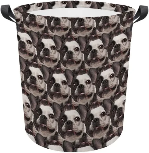 Vista 9 de Cesta de lavandería con cara de perro, cesta de lavandería plegable con asa de tela impermeable, caja de juguetes, cesta de almacenamiento de ropa