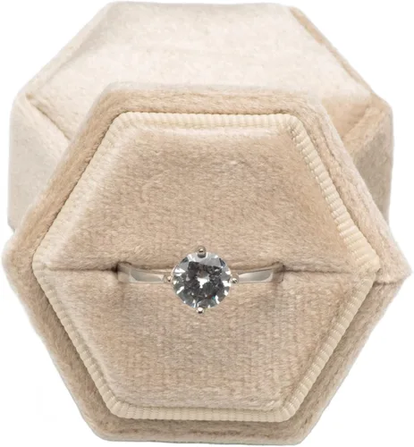 Vista 2 de Equal - Caja hexagonal de terciopelo para compromiso, propuesta de boda, caja de regalo de joyería, caja de embalaje de joyería (beige)