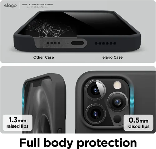 Vista 5 de elago Funda compatible con iPhone 13 Pro Max, de silicona líquida, funda protectora de cámara de cuerpo completo, a prueba de golpes, funda delgada