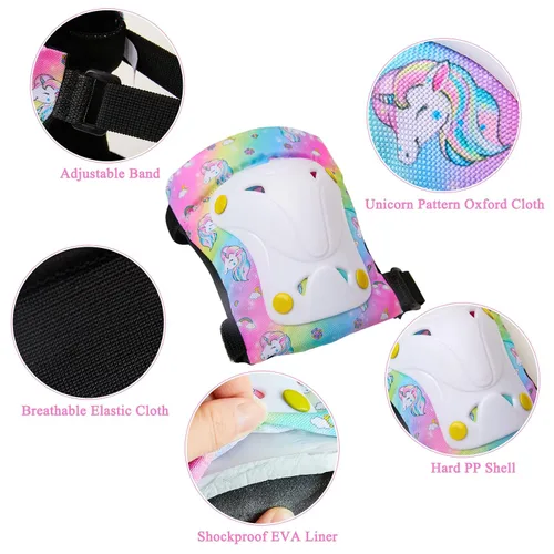 Vista 3 de FIODAY Rodilleras para niños, rodilleras para niños pequeños y coderas, muñequeras con bolsa de cordón, juego de equipo de protección ajustable