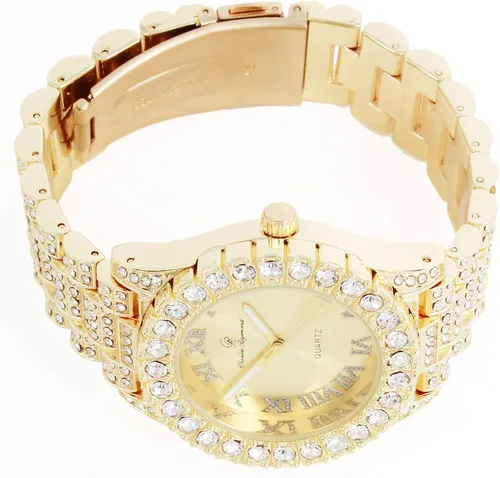 Vista 4 de Reloj de mujer con bisel grande de rocas, esfera de color con números romanos, totalmente cubierto en cristales - ST10327LA