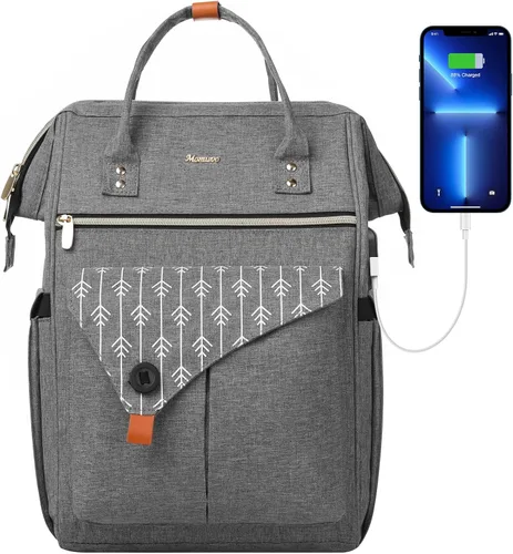 Vista 7 de MOMUVO Mochila para computadora portátil para mujer, bolsa para laptop de 15.6 pulgadas, mochila de trabajo con puerto de carga USB, mochila