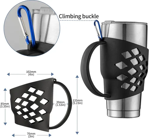 Vista 3 de Mango para vasos de 30 onzas, mango Yeti Rambler antideslizante, soporte de silicona para vaso Yeti Rambler/RTIC Tumbler/Corkcicle Tumbler Grip Negro