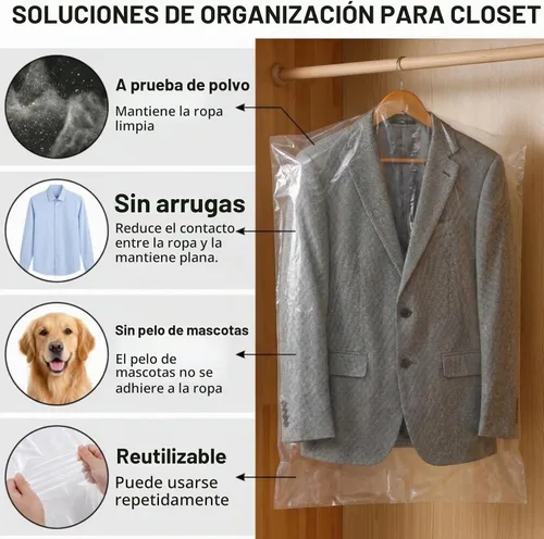 Vista 4 de AVLA Paquete de 50 bolsas de plástico para ropa, bolsas transparentes para colgar en seco, cubierta transparente para colgar ropa, bolsas
