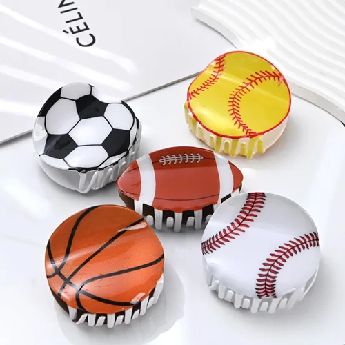 Vista 5 de Pinzas de garra, pinzas de pelo únicas de béisbol, baloncesto, fútbol, para mujeres y niñas, agarre para el cabello, pasadores para el cabello