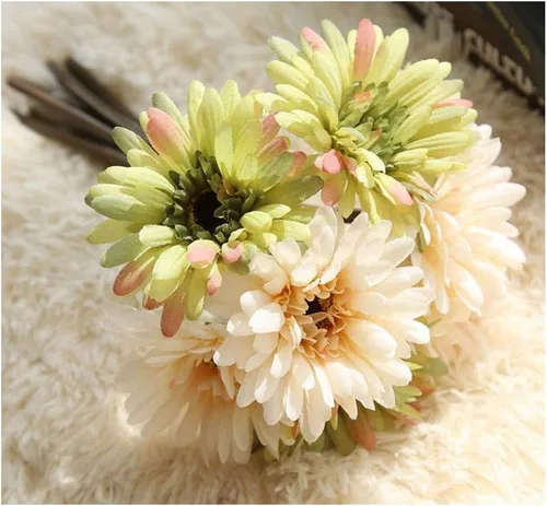 Vista 4 de Flor de gerbera artificial, margaritas artificiales, para novia, dama de honor, 7 tallos de seda, margaritas de seda, ramo de boda, sala de estar