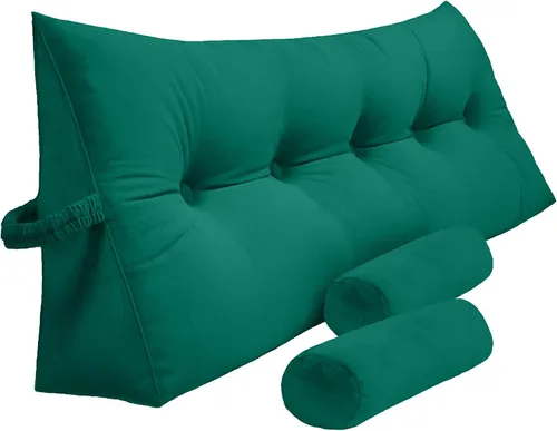 Vista 17 de Peachwell Almohada triangular de lectura para reposo en cama, cojín grande tipo cabecero, respaldo, almohada de cuña con dos almohadas cilíndricas