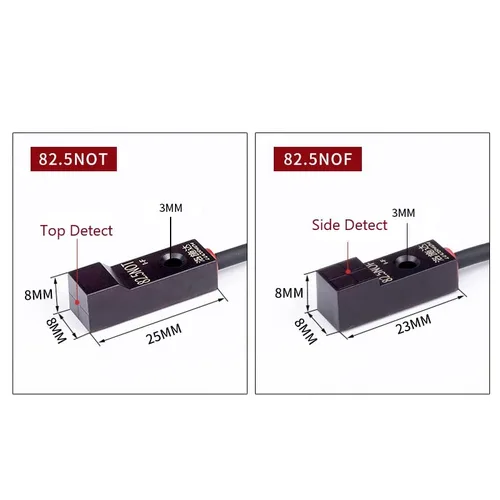 Vista 3 de Interruptor Mini Squre Interruptor de Proximidad Q8 Metal Sonser Interruptor SideDetect 0.098 in Distancia 24V NPN PNP NO NC Impermeable IP67 PBT