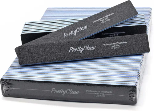 Vista 8 de PrettyClaw 10 limas de uñas profesionales de grano 100/180, color negro, rectangular, acrílicas, centro de plástico, tablero de esmeril de doble