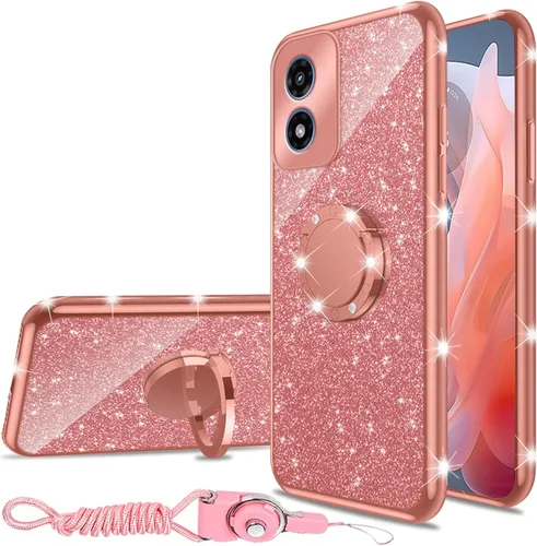 Vista 19 de nancheng Funda para Motorola Moto G Play 2024 (6.5 pulgadas) para niñas y mujeres, bonita funda de teléfono de TPU suave con purpurina y anillo