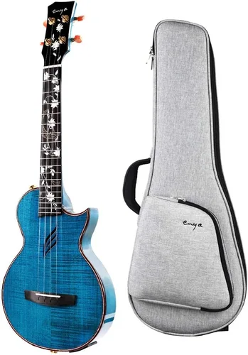 Vista 10 de Ukelele Enya Tenor completamente de madera de arce flameado con captador acústico AcousticPlus incorporado y estuche de lujo