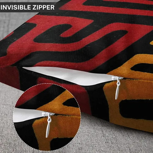 Vista 5 de ArtSocket Juego de 4 fundas de almohada naranja tribal Kuba inspiradas en la tierra, colores geométricos, étnicos, negro, marrón, barro, africano