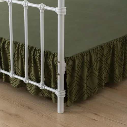Vista 8 de Falda de cama tamaño Full con volantes y esquinas divididas, falda de cama boho acolchada caída de 14 pulgadas con plataforma, camello claro - 14