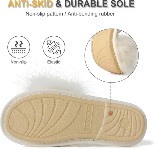 Vista 5 de Fur Story Pantuflas peludas para mujer, con punta abierta, de espuma viscoelástica, esponjosas, para casa