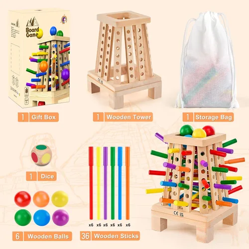 Vista 7 de Montessori - Juego de mesa para niños de 4 a 6 años, juego de dados de palitos de madera piramidal, educativo de matemáticas, juguete de habilidades