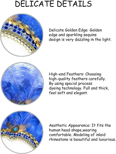 Vista 4 de Famvos Diadema de plumas de carnaval Showgirl (azul, talla única)