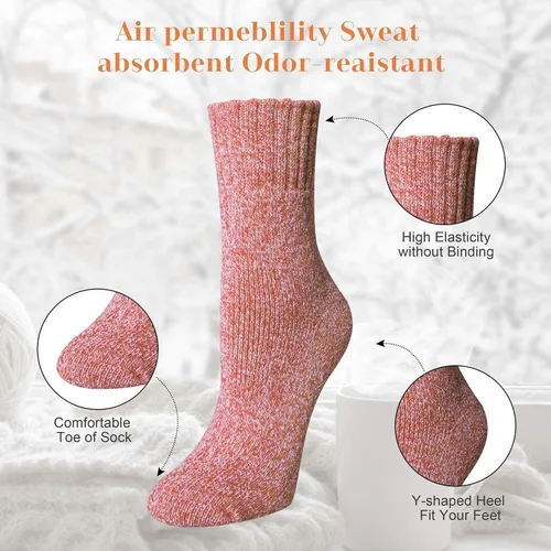 Vista 3 de YSense Pack of 5 Womens Wool Socks Winter Warm Socks Crew Casual Hiking Socks Gifts