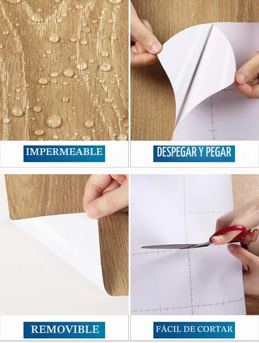 Vista 2 de FunStick Papel de contacto de madera marrón grueso, papel tapiz de madera para despegar y pegar, papel tapiz de madera rústica con grano de madera