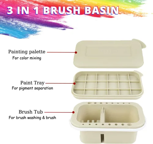 Vista 6 de ZLY Limpiador de pinceles de pintura con 10 pinceles de pintura, soporte para pinceles y organizadores con paleta para acrílico, para acuarela