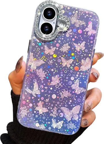 Vista 41 de I-MGAE-IN-AR Funda compacta para iPhone 11, diseño de mariposa, marco de protección de lente de cámara con diamante 3D, bonitas fundas protectoras
