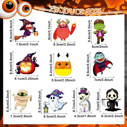 Vista 5 de Gerrii 40 adornos de Halloween de madera para decoración de árbol de Halloween, calabaza, fantasma, bruja, esqueleto, mini adornos colgantes