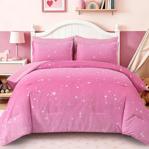 Vista 9 de Dinjoy Juego de edredón de 6 piezas para niñas, juego de ropa de cama colorido de arcoíris degradado tamaño individual, cama en una bolsa para niños
