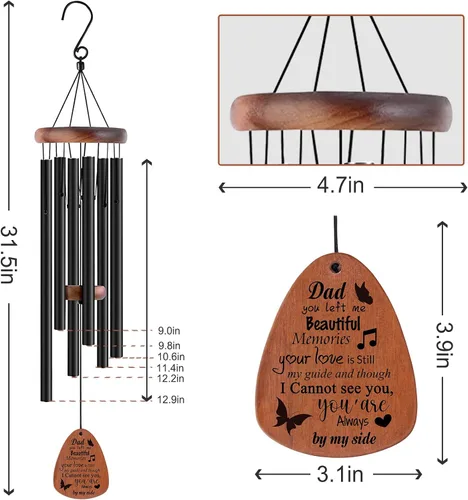 Vista 3 de Campanillas de viento conmemorativas personalizadas para la pérdida de un ser querido, campanillas de viento de condolencias para exteriores