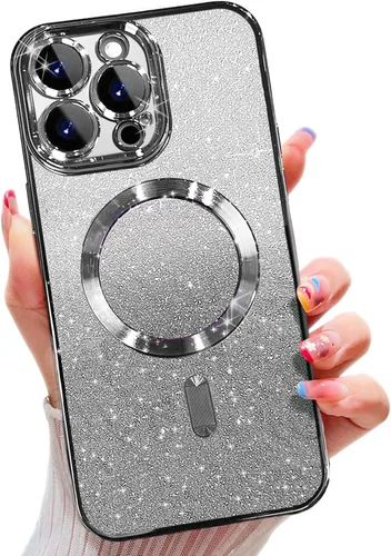Vista 57 de Misscase Funda magnética compatible con iPhone 14 Pro con purpurina y protector de lente de cámara, protección completa, compatible con MagSafe Negro