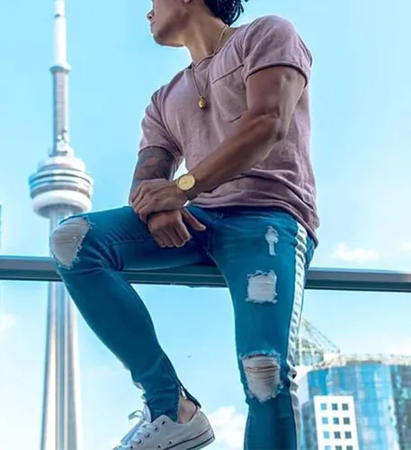 Vista 4 de Pantalones de mezclilla ajustados para hombre