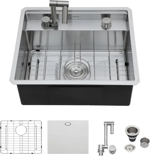 Vista 36 de Logmey - Fregadero de barra de acero inoxidable de 13 pulgadas, fregadero de cocina empotrado para barra de calibre 16, cuenco individual de 9