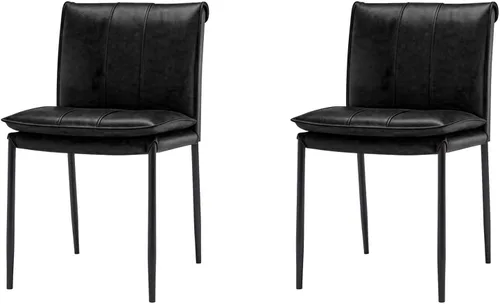 Vista 12 de Kitchen Dining Chairs,Oil Wax Leather Dining Room Chairs with Metal Legs, No Armless Leather Dining Chair with Mediumhigh Backrest for Living Room